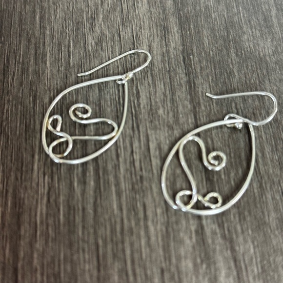 Medium Dangle Silver Drop Earrings - Sterling Silver Wire Wrapped Earrings - Picture 5 of 6